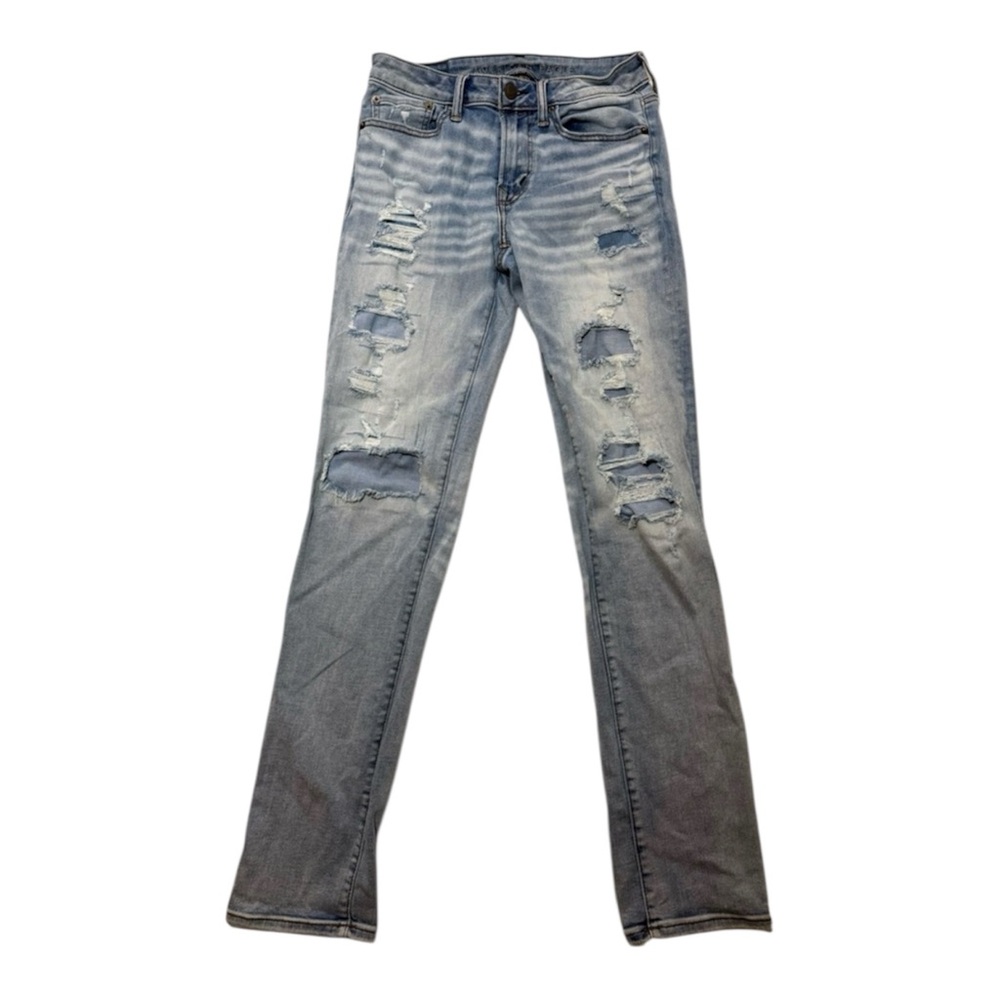 American Eagle AirFlex 360 Mens 28x32 Distressed Skinny Jeans Light Wash